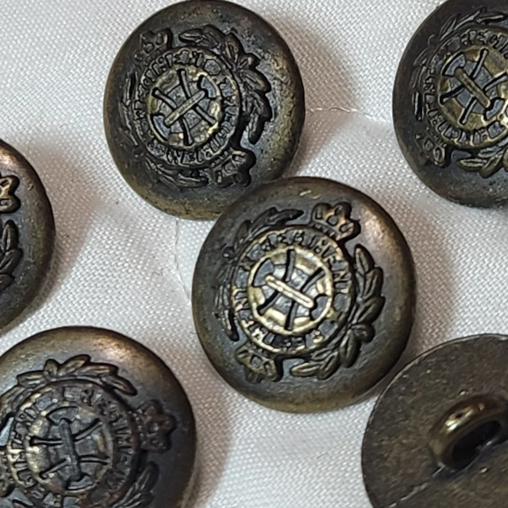 8 Real BRONZE Vtg Regiment Blazer Buttons Set CROWN LAUREL CREST Uniform Shank